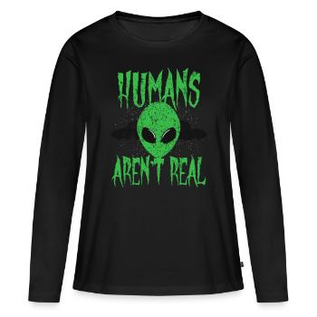 Menschen sind keine echten außerirdischen UFO-Außerirdischen - Frauen Premium Bio Langarmshirt - Schwarz - Vorne - Julia (174cm)