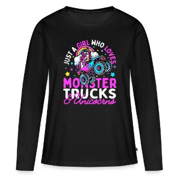 Juste une fille qui aime les camions monstres et les licornes - T-shirt manches longues Premium bio Femme - noir - Devant - Julia (174cm)
