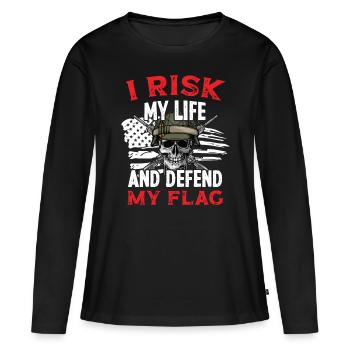 Soldier Risk My Life Defend My Flag Military Army - Women's Premium Organic Long Sleeve Shirt - black - Front - Julia (174cm)
