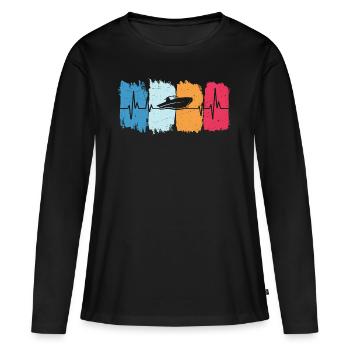 Bateau à moteur rétro heartbeat bateau à moteur - T-shirt manches longues Premium bio Femme - noir - Devant - Julia (174cm)