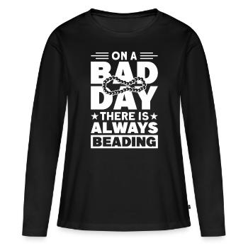 Perle Perle Broderie Bijoutier Fabricant de bijoux - T-shirt manches longues Premium bio Femme - noir - Devant - Julia (174cm)