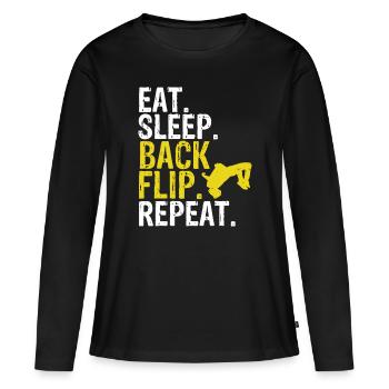Eat Sleep Back Flip Repeat Acrobat Gymnastics Geschenk - Frauen Premium Bio Langarmshirt - Schwarz - Vorne - Julia (174cm)