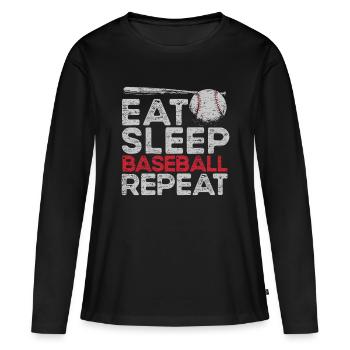 Essen Schlaf Baseball Wiederholung Sport Liebhaber Home Run Str - Frauen Premium Bio Langarmshirt - Schwarz - Vorne - Julia (174cm)
