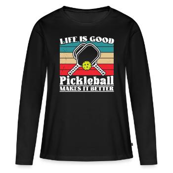 Le pickleball l’améliore - T-shirt manches longues Premium bio Femme - noir - Devant - Julia (174cm)