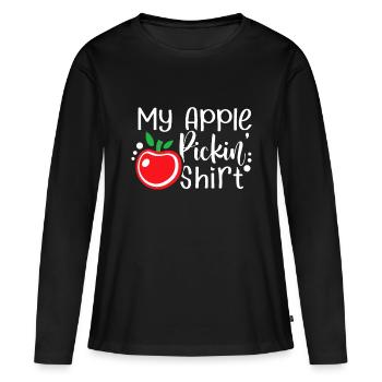 Apfel Pflücken Design Apfelpflücker Herbst Obst Liebhaber - Frauen Premium Bio Langarmshirt - Schwarz - Vorne - Julia (174cm)