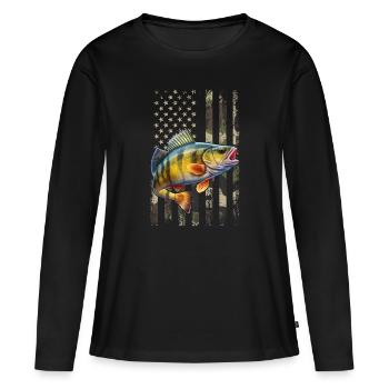 Yellow Perch american flag, Yellow Perch - Women's Premium Organic Long Sleeve Shirt - black - Front - Julia (174cm)