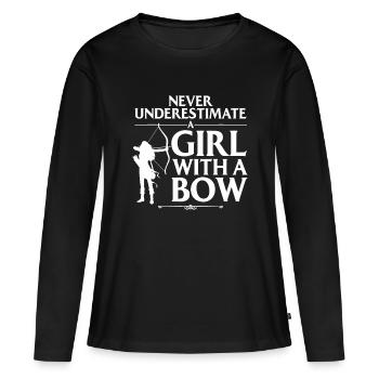 Conception de tir à l’arc amusante pour les filles femmes Bowhunter Arc - T-shirt manches longues Premium bio Femme - noir - Devant - Julia (174cm)