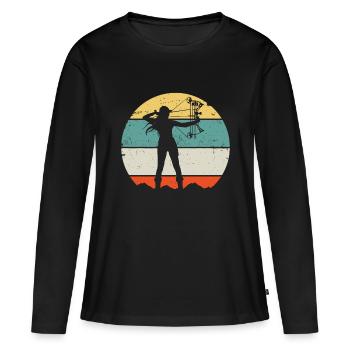 Chasse à l’arc Tir à l’arcAutonomindigène survivalhum - T-shirt manches longues Premium bio Femme - noir - Devant - Julia (174cm)