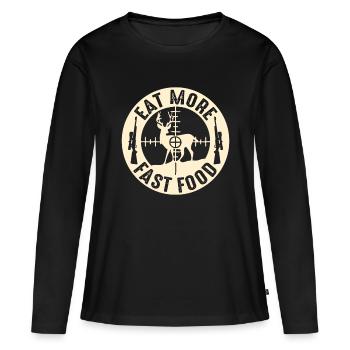 Drôle Mangez plus de fast-food Chasse au cerf, cadeaux pour H - T-shirt manches longues Premium bio Femme - noir - Devant - Julia (174cm)