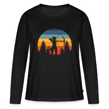 Archery Girl, Archer Bow, Vintage Retro Sunset, Ni - T-shirt manches longues Premium bio Femme - noir - Devant - Julia (174cm)