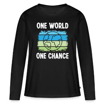 Activisme environnemental : un, monde, une chance, protection de l’environnement - T-shirt manches longues Premium bio Femme - noir - Devant - Julia (174cm)