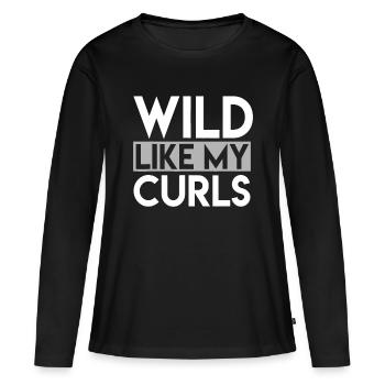 Wild wie meine Locken Lustiges Sprichwort Kleinkind lockiges Haar - Frauen Premium Bio Langarmshirt - Schwarz - Vorne - Julia (174cm)