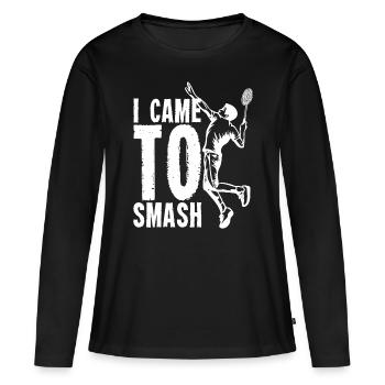 Je suis venu pour écraser | Volant de badminton - T-shirt manches longues Premium bio Femme - noir - Devant - Julia (174cm)
