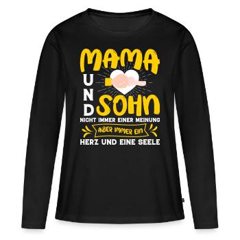 MAMA UND SOHN, NICHT IMMER EINER MEINUNG, ABER ... - Frauen Premium Bio Langarmshirt - Schwarz - Vorne - Julia (174cm)