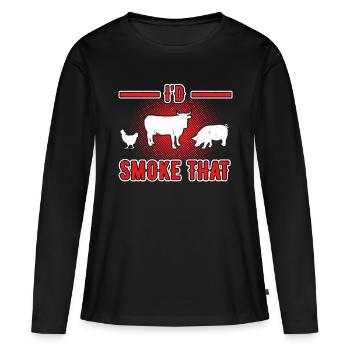 BBQ Smoker Smoke Grilling Griller Grill Cadeau - T-shirt manches longues Premium bio Femme - noir - Devant - Julia (174cm)