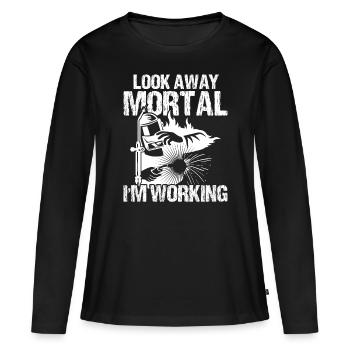 Look away i'm Working - Frauen Premium Bio Langarmshirt - Schwarz - Vorne - Julia (174cm)