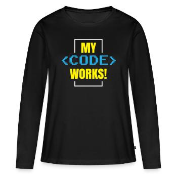 Mein Code Funktioniert Programmieren Coding Coder - Frauen Premium Bio Langarmshirt - Schwarz - Vorne - Julia (174cm)