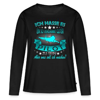 Pilot Piloten Flugzeug - Frauen Premium Bio Langarmshirt - Schwarz - Vorne - Julia (174cm)