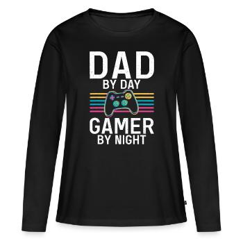 Papa bei Tag Gamer bei Nacht Gaming Vater Papa Papa - Frauen Premium Bio Langarmshirt - Schwarz - Vorne - Julia (174cm)