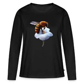 Abeille sur fleur - T-shirt manches longues Premium bio Femme - noir - Devant - Julia (174cm)