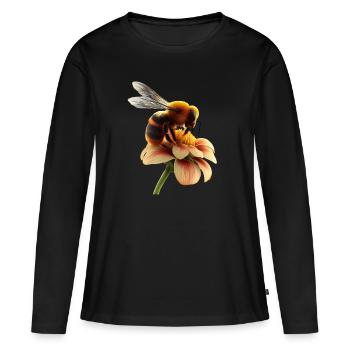 Abeille sur fleur - T-shirt manches longues Premium bio Femme - noir - Devant - Julia (174cm)