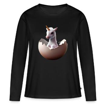 Bébé licorne à couver - T-shirt manches longues Premium bio Femme - noir - Devant - Julia (174cm)