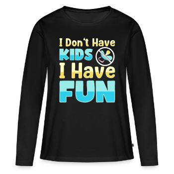 Je n’ai pas d’enfants, je m’amuse, je suis - T-shirt manches longues Premium bio Femme - noir - Devant - Julia (174cm)