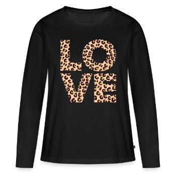 Liebesherz Geschenk mit Leopardenmuster | Cooles Leopard Geschenk - Frauen Premium Bio Langarmshirt - Schwarz - Vorne - Julia (174cm)