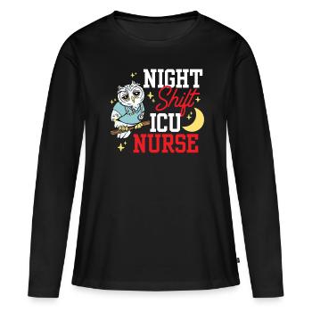Infirmière de nuit en soins intensifs Intensif - T-shirt manches longues Premium bio Femme - noir - Devant - Julia (174cm)