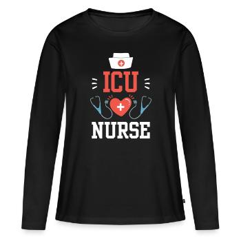 Infirmière en soins intensifs Soins intensifs Soins intensifs - T-shirt manches longues Premium bio Femme - noir - Devant - Julia (174cm)