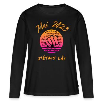 Mai 2023 j'étais là, manifestation retraite, manif - T-shirt manches longues Premium bio Femme - noir - Devant - Julia (174cm)