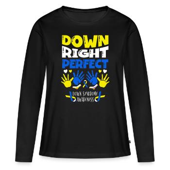 Down Right Perfect Conscience du syndrome de Down - T-shirt manches longues Premium bio Femme - noir - Devant - Julia (174cm)