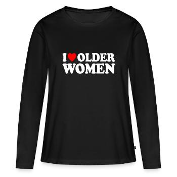 J’aime les femmes plus âgées - T-shirt manches longues Premium bio Femme - noir - Devant - Julia (174cm)