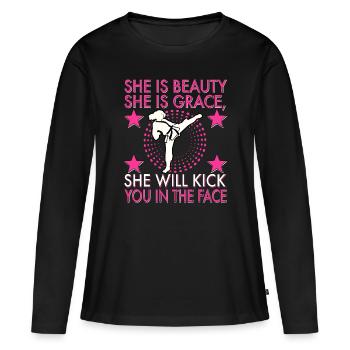 Karate Taekwondo Girl Women Karate Kicktaekwondo c - Women's Premium Organic Long Sleeve Shirt - black - Front - Julia (174cm)