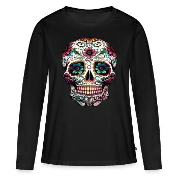 Crâne décoratif Mexicain - T-shirt manches longues Premium bio Femme - noir - Devant - Julia (174cm)