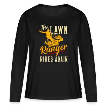 Der Rasenwächter fährt wieder Rasentraktormähen - Frauen Premium Bio Langarmshirt - Schwarz - Vorne - Julia (174cm)