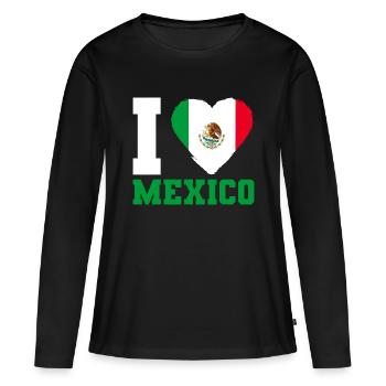 Drapeau mexicain J’aime le Mexique - T-shirt manches longues Premium bio Femme - noir - Devant - Julia (174cm)