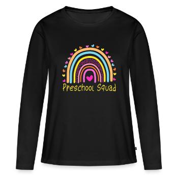 Enseignante de l’escouade préscolaire Rainbowbirthday appreciati - T-shirt manches longues Premium bio Femme - noir - Devant - Julia (174cm)