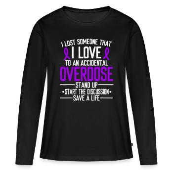 Sensibilisation aux surdoses Perdu quelqu’un que j’aime Purple Ribb - T-shirt manches longues Premium bio Femme - noir - Devant - Julia (174cm)