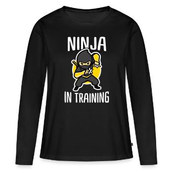 Ninja Im Training Coole Ninja Kids - Frauen Premium Bio Langarmshirt - Schwarz - Vorne - Julia (174cm)