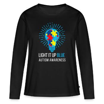 Light It Up Blue Autism Awareness Ribbon Puzzle Pi - Women's Premium Organic Long Sleeve Shirt - black - Front - Julia (174cm)