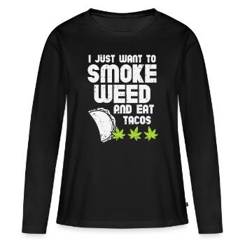 Rauchen Gras Essen Tacos Lustig Cinco De Mayo Cannabis - Frauen Premium Bio Langarmshirt - Schwarz - Vorne - Julia (174cm)