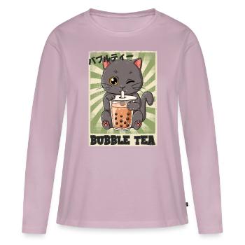Boba Tea Cat Bubble Tea - T-shirt manches longues Premium bio Femme - rose poudré - Devant - Julia (174cm)