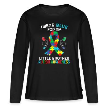 Je porte du bleu pour ma petite sœur Sensibilisation à l’autisme - T-shirt manches longues Premium bio Femme - noir - Devant - Julia (174cm)