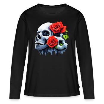 8Bit Skull - The 2 Roses - Frauen Premium Bio Langarmshirt - Schwarz - Vorne - Julia (174cm)