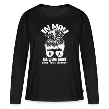 Messy Bun In May We Wear Gray for Brain Tumor Awar - Women's Premium Organic Long Sleeve Shirt - black - Front - Julia (174cm)