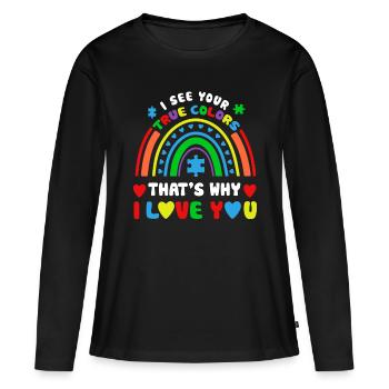 Puzzle Rainbow Im April Tragen Wir Blau Autismus Awaren - Frauen Premium Bio Langarmshirt - Schwarz - Vorne - Julia (174cm)
