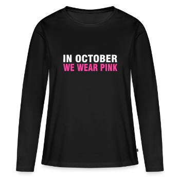 In October We Wear Pink Leopard Breast Cancer Awar - Women's Premium Organic Long Sleeve Shirt - black - Front - Julia (174cm)