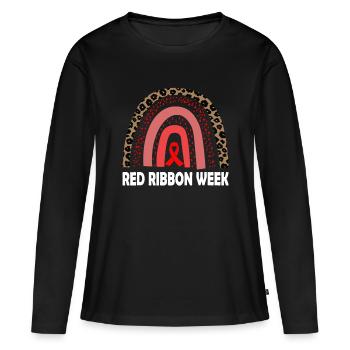 Nous portons du rouge pour la semaine du ruban rouge Sensibilisation Léopard - T-shirt manches longues Premium bio Femme - noir - Devant - Julia (174cm)