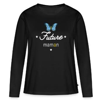 Future maman - T-shirt manches longues Premium bio Femme - noir - Devant - Julia (174cm)